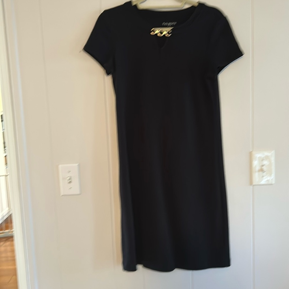 Black short sleeve Talbots dress with neck detail